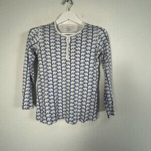 Roller Rabbit Womens Blue White Elephant Print Long Sleeve Top XS Pima Cotton